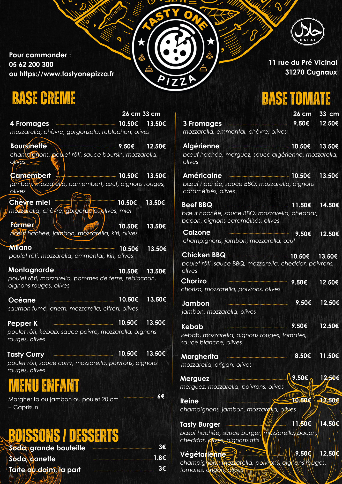 Carte Tasty One pizza Cugnaux